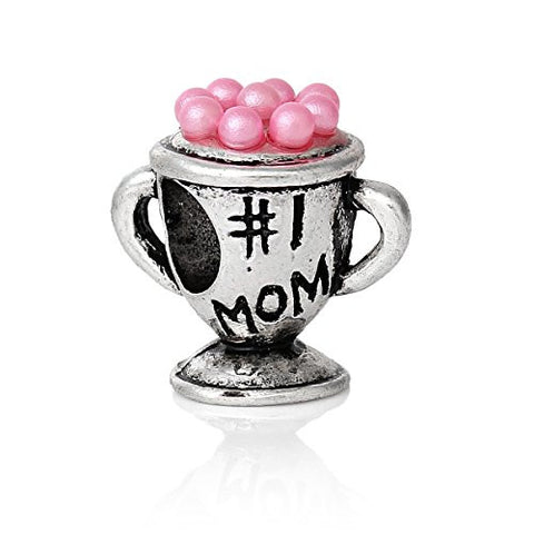Mothers Day #1 Mom Trohy Charm With Pink Beads for snake chain charm Bracelet - Sexy Sparkles Fashion Jewelry - 1