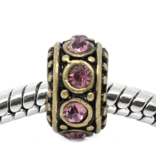 October Rose Pink Gold Tone metal Birthstone Spacer Bead Charm - Sexy Sparkles Fashion Jewelry - 1