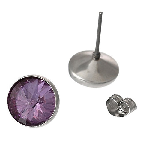 February Birthstone Stainless Steel Post Stud Earrings with  Rhinestone - Sexy Sparkles Fashion Jewelry - 2