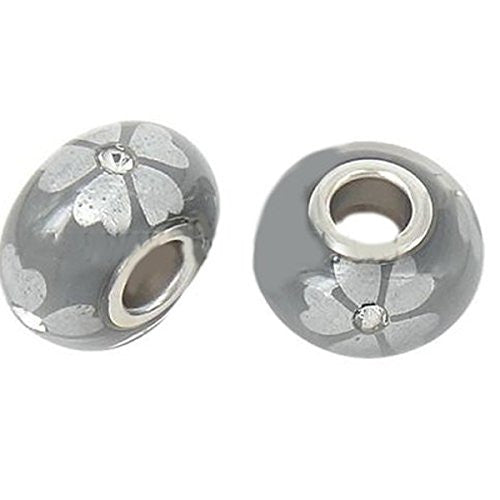 Gray Flower Murano Glass European Bead Compatible for Most European Snake Chain Bracelet