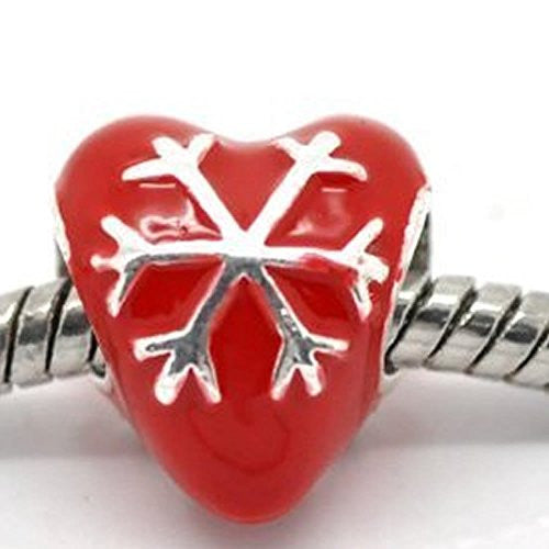 Enamel Christmas Snowflake Heart Charm European Bead Compatible for Most European Snake Chain Bracelet - Sexy Sparkles Fashion Jewelry