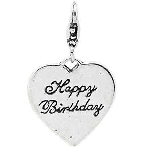 Clip on Happy Birthday on Heart Bead for European Jewelry w/ Lobster Clasp - Sexy Sparkles Fashion Jewelry