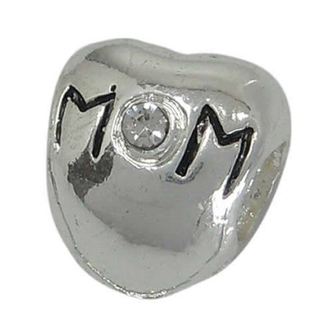Mom Heart w/  Crystals Charm European Bead Compatible for Most European Snake Chain Bracelet - Sexy Sparkles Fashion Jewelry - 2