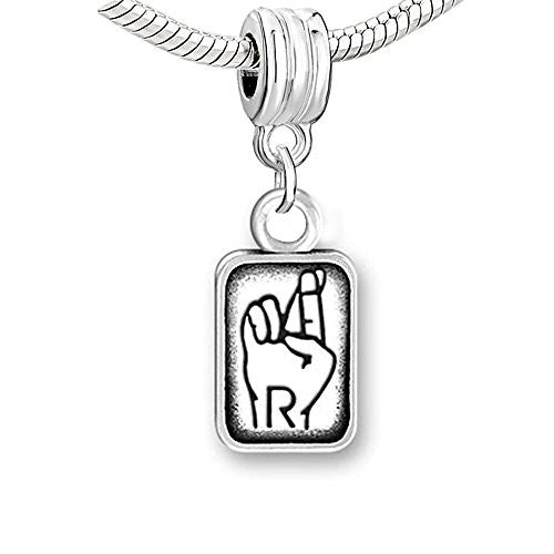 Sign Lauguage Charms Alphabet Letter European Bead Compatible for Most European Snake Chain Bracelet (R) - Sexy Sparkles Fashion Jewelry