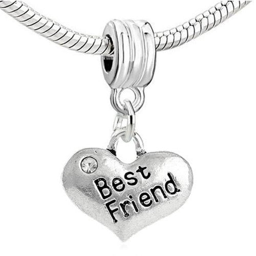 Design Best Friend 2 Sides W/clear  Crystals European Bead Compatible for Most European Snake Chain Charm Bracelet