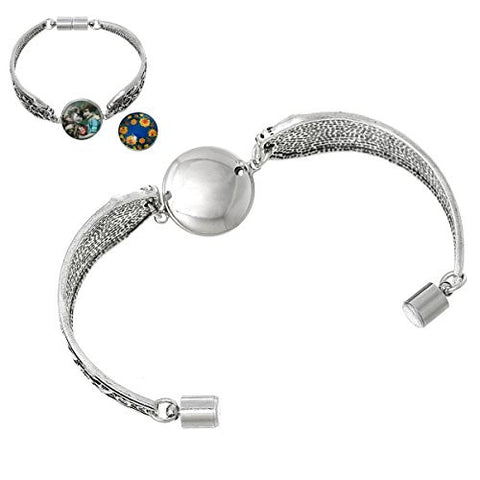 Chunk Snap Jewelry Bangles Antique Silver Magnetic Clasp Flower Pattern (7 5/8) Long - Sexy Sparkles Fashion Jewelry - 3