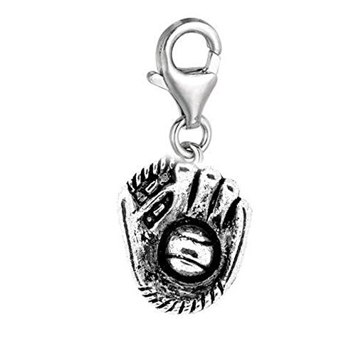 Clip on Baseball Glove Dangle Charm Pendant for European Clip on Charm Jewelry w/ Lobster Clasp