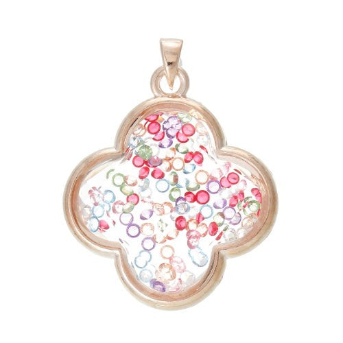 High Quality Floating Charm Glass Locket Pendants Flower Rose Gold 5.9cm x 4.5cm - Sexy Sparkles Fashion Jewelry - 1