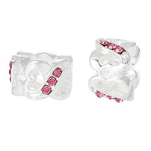 Valentine's Day European Style Charm Beads Heart Number 8 Silver Plated Pink Rhinestone - Sexy Sparkles Fashion Jewelry - 2