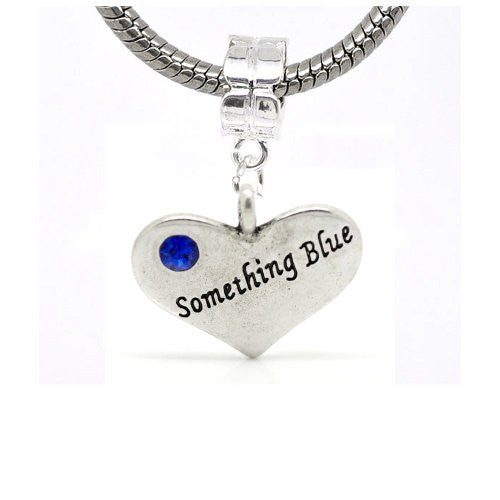 Something Blue with Blue  Rhinestone Heart Bead Charm Spacer For Snake Chain Charm Bracelet - Sexy Sparkles Fashion Jewelry