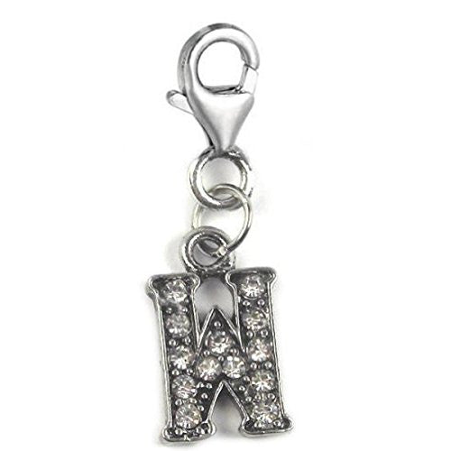 Clip on Letter W Dangle Charm Pendant for European Clip on Charm Jewelry w/ Lobster Clasp