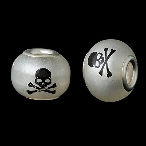 Skull Crossbones on Murano Glass Charm Bead - Sexy Sparkles Fashion Jewelry - 4