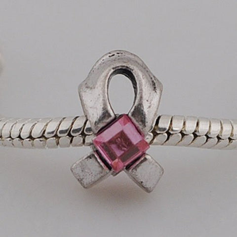 Pink Cancer Awarness Ribbon Charm European Bead Compatible for Most European Snake Chain Bracelet - Sexy Sparkles Fashion Jewelry - 2