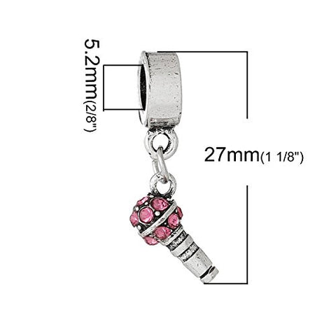 Microphone with Pink Crystals for Snake Chain Charm Bracelet - Sexy Sparkles Fashion Jewelry - 3