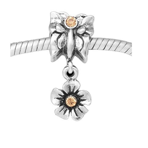 Butterfly W/topaz  Crystals Dangle Charm European Bead Compatible for Most European Snake Chain Bracelet - Sexy Sparkles Fashion Jewelry - 1