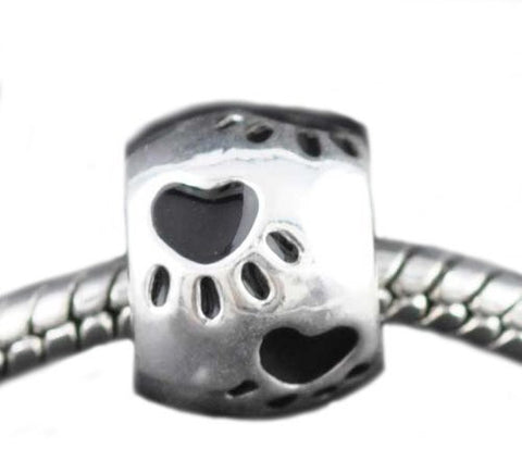 Paw Print on Round Black Enamel Bead Spacer for Snake Chain Charm Bracelet - Sexy Sparkles Fashion Jewelry - 3
