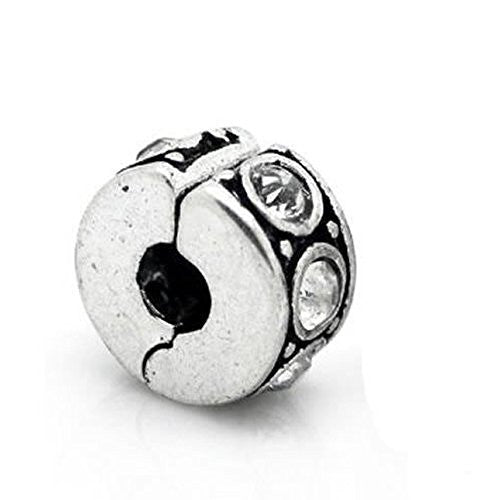 Clear Rhinestone Clip & Lock Bail Bead Charm Spacer For Snake Chain Bracelet - Sexy Sparkles Fashion Jewelry - 1