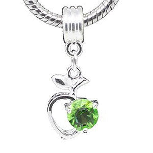 Green Rhinestone Apple Heart Dangle Bead Compatible for Most European Snake Chain Braceletfor Snake Chain Bracelet - Sexy Sparkles Fashion Jewelry - 1