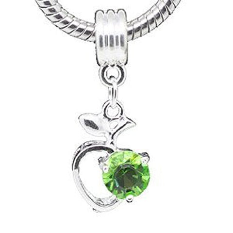 Green Rhinestone Apple Heart Dangle Bead Compatible for Most European Snake Chain Braceletfor Snake Chain Bracelet - Sexy Sparkles Fashion Jewelry - 1