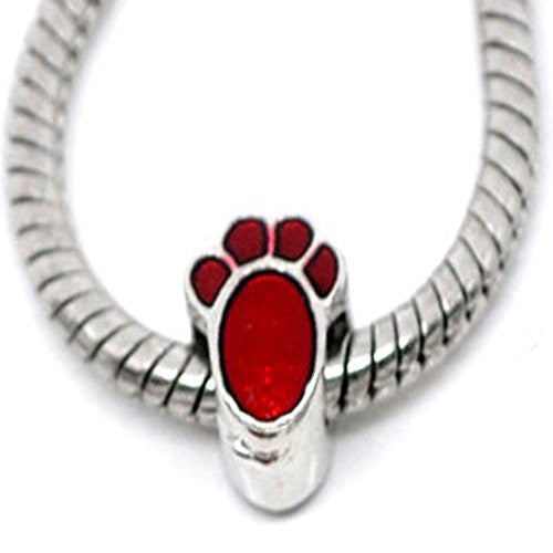 Red Enamel Paw Charm European Bead Compatible for Most European Snake Chain Bracelet