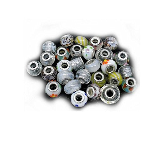 Ten Pack of Assorted s Glass Lampwork Murano Glass Beads For Snake Chain Bracelet (White Mix)
