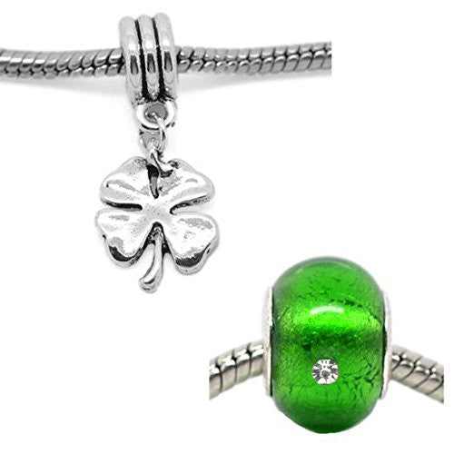 Set of Two (2) St Patrick's Charm Beads for Snake Chain Charm Bracelet