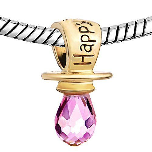 Happy Birthday Baby Pacifier Charm For Most European Snake Chain Bracelet - Sexy Sparkles Fashion Jewelry - 1
