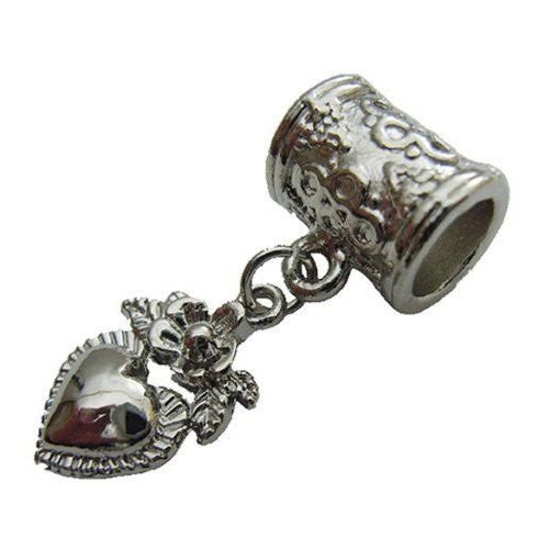 Heart Dangle Charm European Bead Compatible for Most European Snake Chain Bracelet