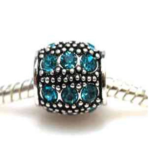 Spacer Charm with Light Blue  Rhinestones European Bead Compatible for Most European Snake Chain Bracelet
