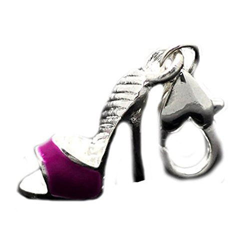 Clip on High Heal Fuchsia Shoe Charm Pendant for European Jewelry w/ Lobster Clasp - Sexy Sparkles Fashion Jewelry - 1