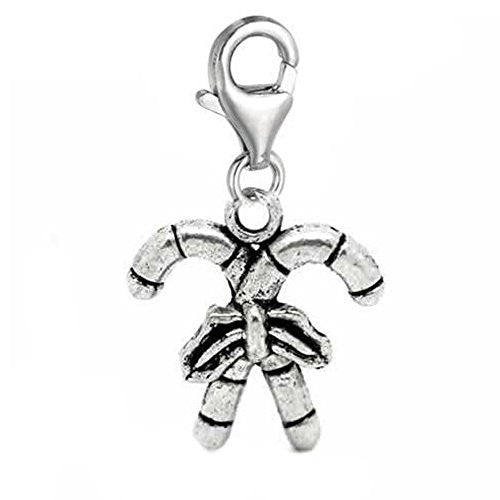 Clip on Candy Cane Dangle Charm Pendant for European Clip on Charm Jewelry w/ Lobster Clasp - Sexy Sparkles Fashion Jewelry