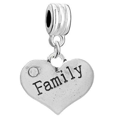 2 Sided Heart w/Crystal Stones For Snake Chain  "Family"