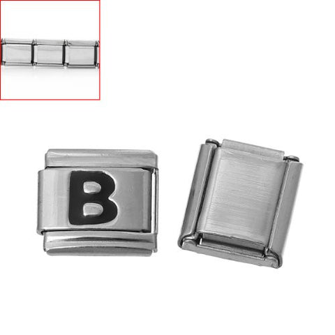 Italian Charm Bracelet Link Square Silver Tone Alphabet Letter (B) - Sexy Sparkles Fashion Jewelry - 3