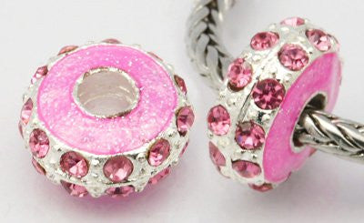 One Hot Pink  Rhinestone European Bead Compatible for Most European Snake Chain Bracelet - Sexy Sparkles Fashion Jewelry - 2