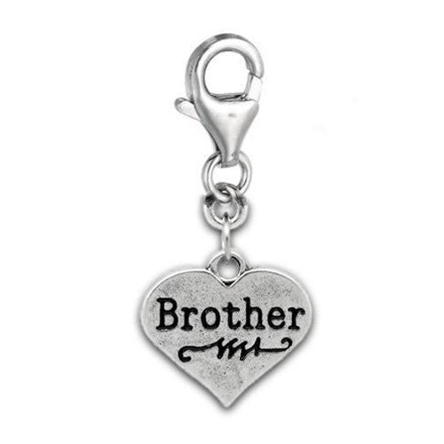 Clip on Brother on Heart Charm Pendant for European Jewelry w/ Lobster Clasp