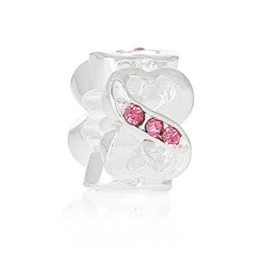 Valentine's Day European Style Charm Beads Heart Number 8 Silver Plated Pink Rhinestone - Sexy Sparkles Fashion Jewelry - 1