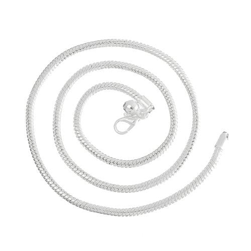 European Charm Snake Chain Necklaces with Ball Loster Clasp Silver Tone 24