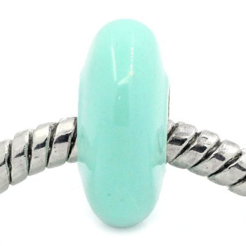 European Charm Beads Flat Round Silver Plated Enamel Light Green - Sexy Sparkles Fashion Jewelry - 4
