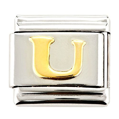 Gold plated base Letter U Italian Charm Bracelet Link