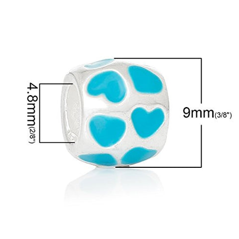 Barrel Enamel Blue Heart Pattern European Bead Compatible for Most European Snake Chain Bracelet - Sexy Sparkles Fashion Jewelry - 3