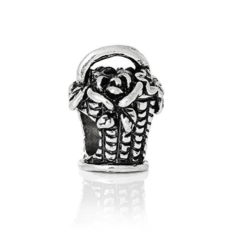 Flowers Basket Charm Bead Silver Tone - Sexy Sparkles Fashion Jewelry - 1