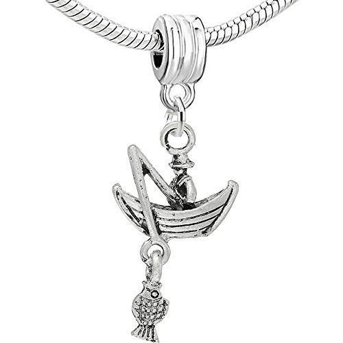 Fisherman Fishing on Boat Charm Pendant for European Snake Chain Bracelet - Sexy Sparkles Fashion Jewelry