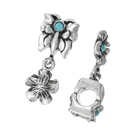 Butterfly with Flowercharm Bead w/ Light Blue Crystals Compatible W/most European Snake Chain Bracelet - Sexy Sparkles Fashion Jewelry - 3