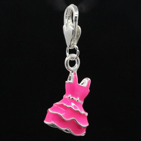 Pink Dress Clip on Pendant for European Charm Jewelry w/ Lobster Clasp - Sexy Sparkles Fashion Jewelry - 2