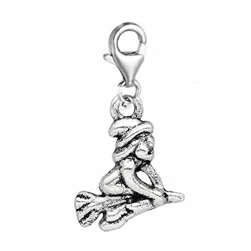 Halloween w/ Flying on Broom Clip on Pendant for European Charm Jewelry