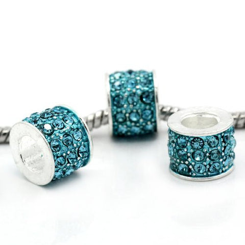Blue Cylinder Charm w/  Rhinestones European Bead Compatible for Most European Snake Chain Bracelet - Sexy Sparkles Fashion Jewelry - 3