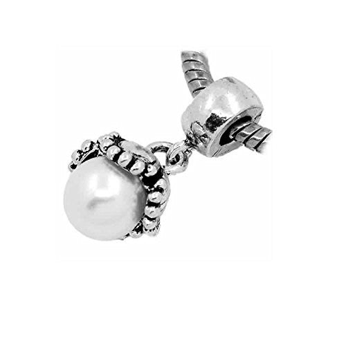 Dangle White Acrylic Pearl Flower European Bead Compatible for Most European Snake Chain Bracelet - Sexy Sparkles Fashion Jewelry - 1