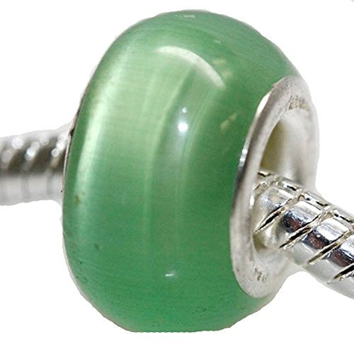 Cat's Eye Glass European Beads For Snake Chain Bracelet (Light Green)