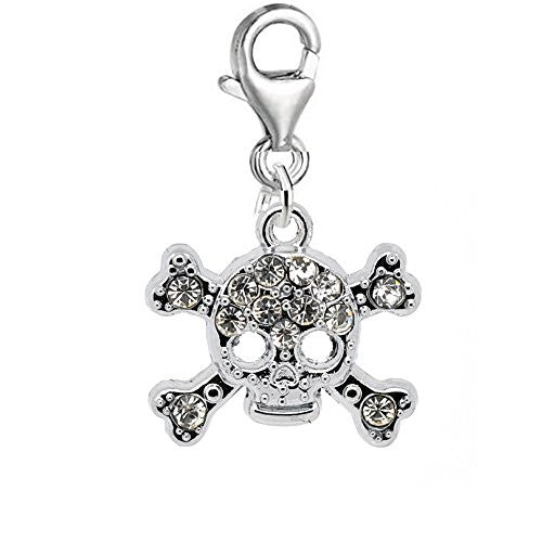 Clip on Skull Charm Pendant for European Clip on Charm Jewelry with Lobster Clasp