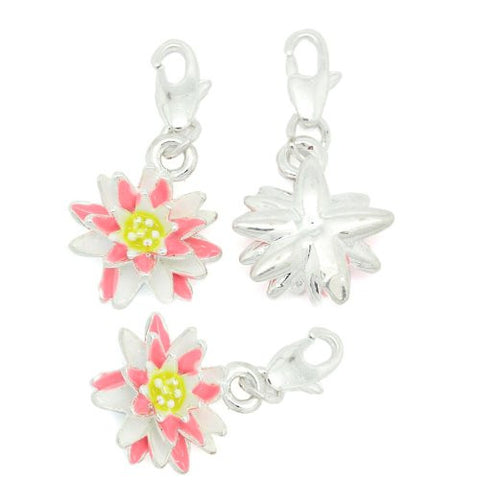Pink and Yellow Flower Clip On For Bracelet Charm Pendant for European Charm Jewelry w/ Lobster Clasp - Sexy Sparkles Fashion Jewelry - 2